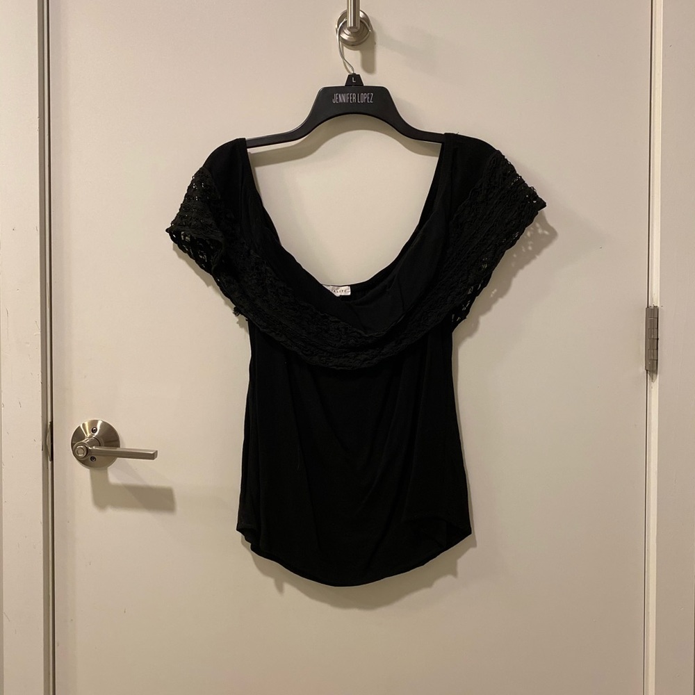 Black off the shoulder cotton top with embroidery